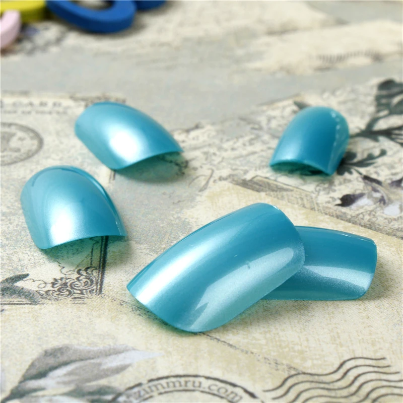 

24pcs False Nails Fake Fingernail Art Tips Blue Medium Length Full Cover Artificial Nails