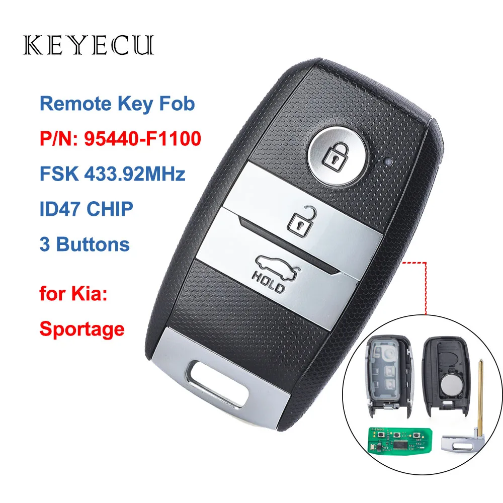 Keyecu 95440-F1100 беспроводная умная лампа 3 кнопки FSK 433 МГц с чипом ID47 для KIA Sportage 2018 2019