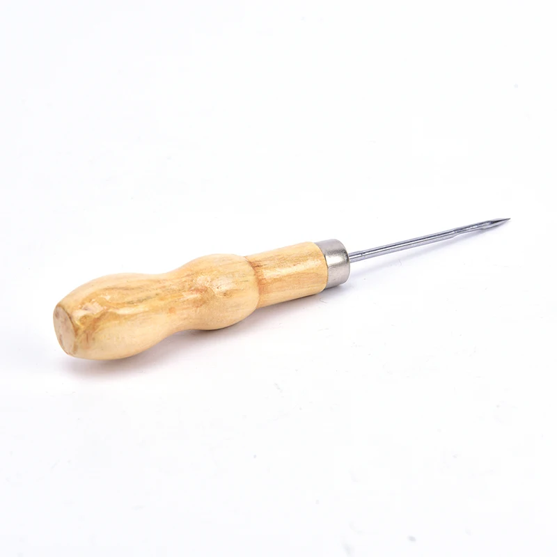 

2PCS New Needle Wooden Handle Punch Awl Maker Cone Leather Craft Sewing Supplies