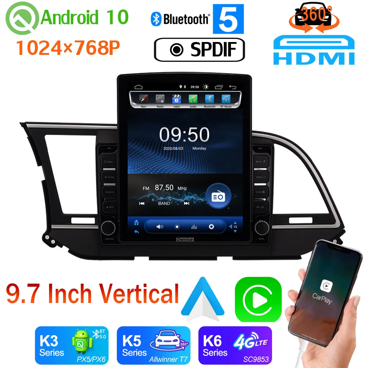 Вертикальный IPS экран 9 7 дюйма 1024*768 Android 10 GPS навигация для Hyundai Elantra 6 2016 2017 2018 CarPlay