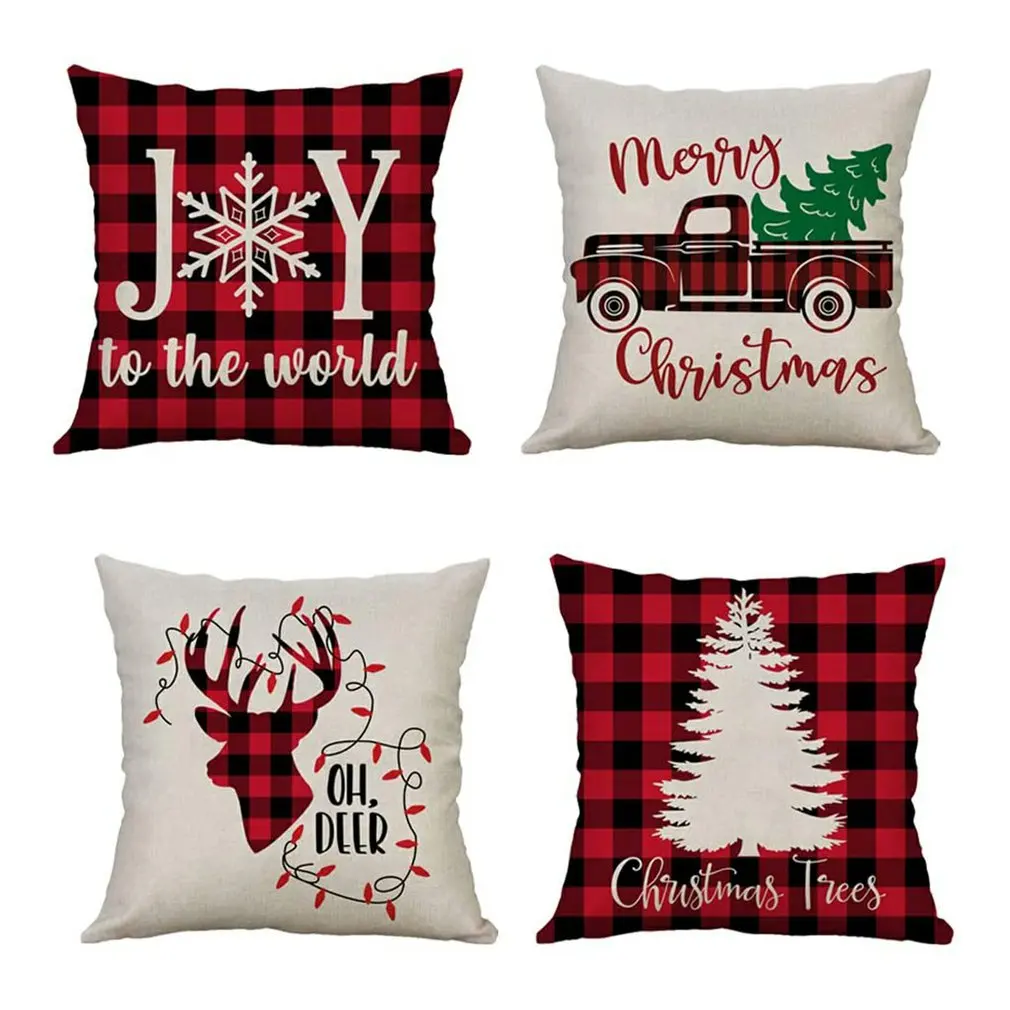 

4pcs-set Christmas Hug Pillowcases Christmas Decorations Pillow Cushion Cover Breathable Linen Pillowcase Invisible Fastener