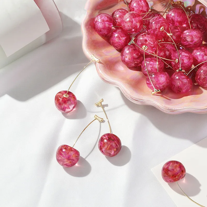 

2020 New Arrival Acrylic Fashion Geometric Fine Women Drop Earrings Contracted Sweet Cherry Peach Modelling Long Earrings