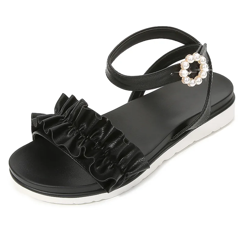 

Outdoor Ladies Sandalias Bohemian Black Sandals Women Flats Heels Buckle Strap Open Toes Fairy Style Shoes Zapatos Mujer