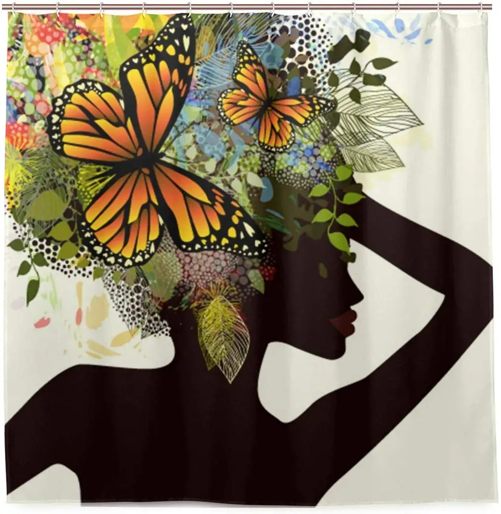 

African Girl Waterproof Washable Shower Fabric Curtain for Bathroom Family Home Decor