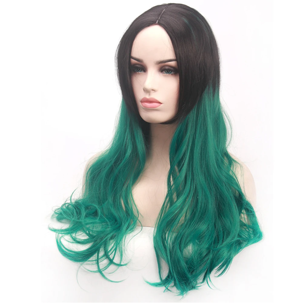 Парик для косплея унисекс популярные зеленые длинные вьющиеся волосы парик
