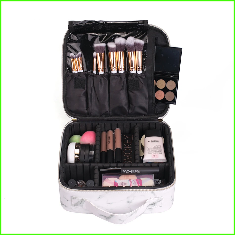 Водонепроницаемый органайзер для макияжа из ПУ кожи женский профессиональный