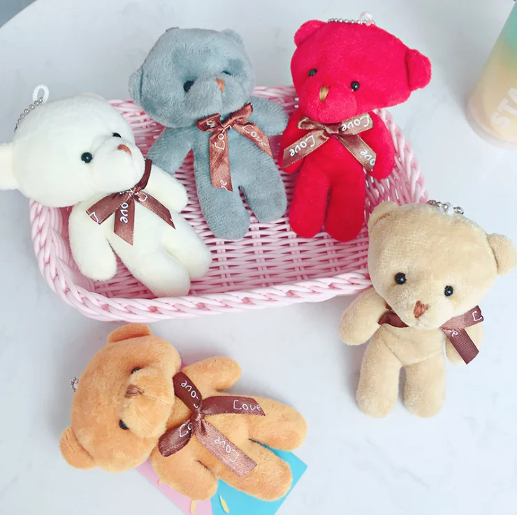 

11.5 cm cute fluffy bear keychain Rex genuine bear key chain ladies bag toy doll fluffy pompons cute pompons keychain