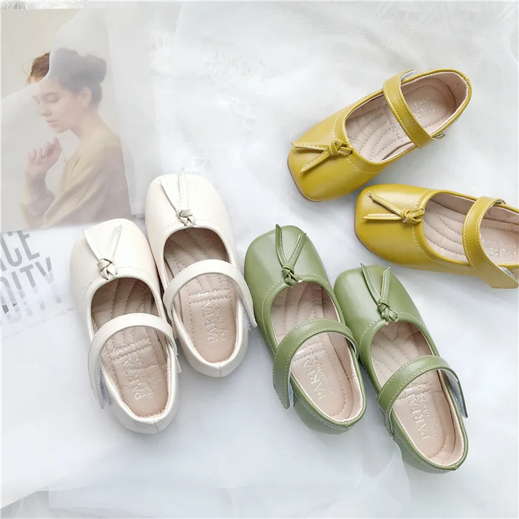Soft bottom square head shoes for girls kids princess shoes spring and autumn Korean children bean shoes baby casual shoes