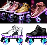 Led Rechargeable Flash Roller Skates Adult Double Row Pulley Shoes Men Women Patines 4-Wheel PU Children Luminous Skating Shoes
