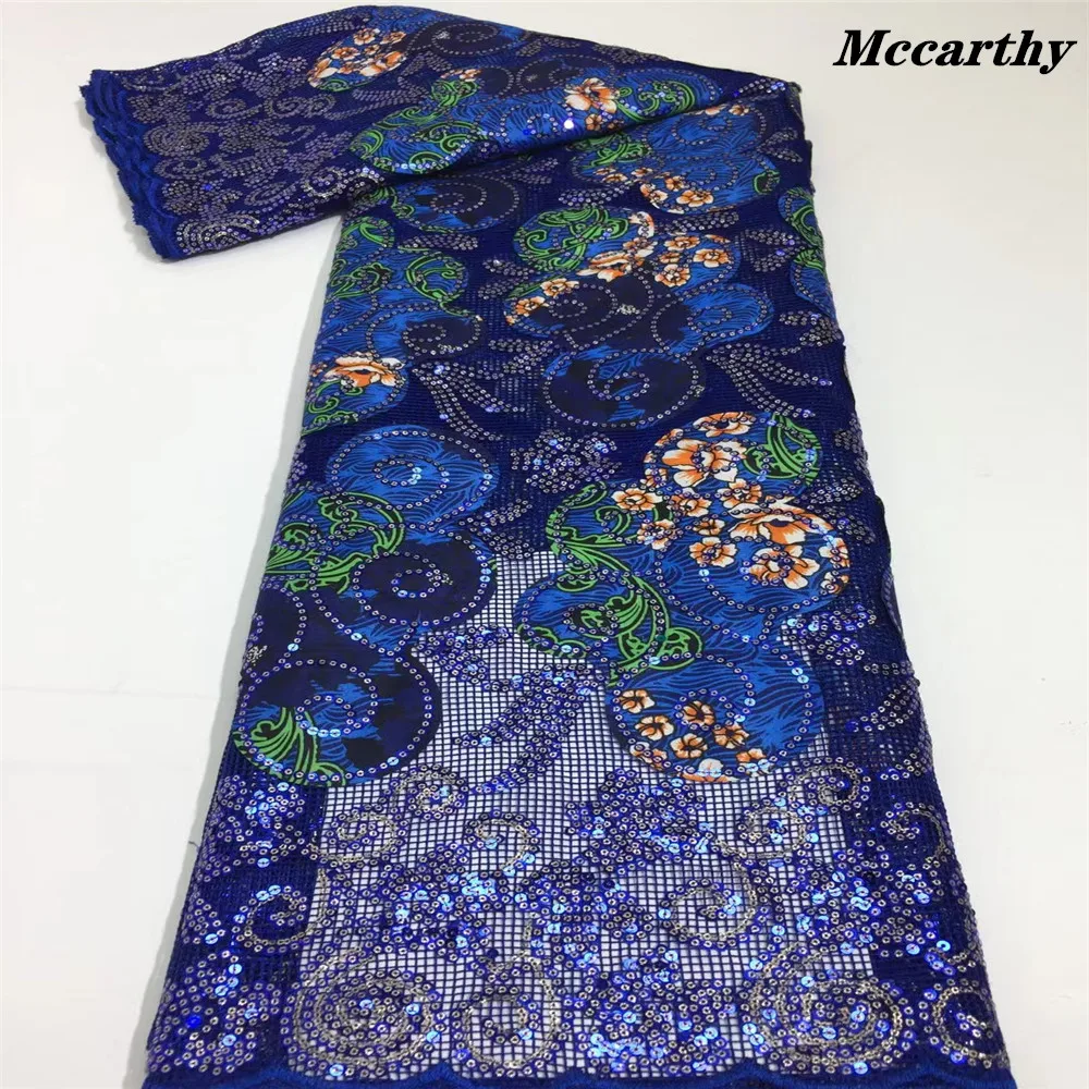 

Blue African Lace Fabric 2021 High Quality Nigerian Lace Fabric 5 Yards French Luxury Sequins Lace For Wedding Dress