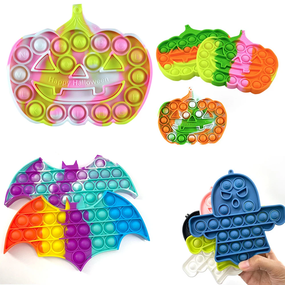 

3Pcs Pop Fidget Reliver Stress Toys Rainbow Push Bubble Antistress Toys Adult Children Relieve Autism Halloween Pumpkin Puzzle