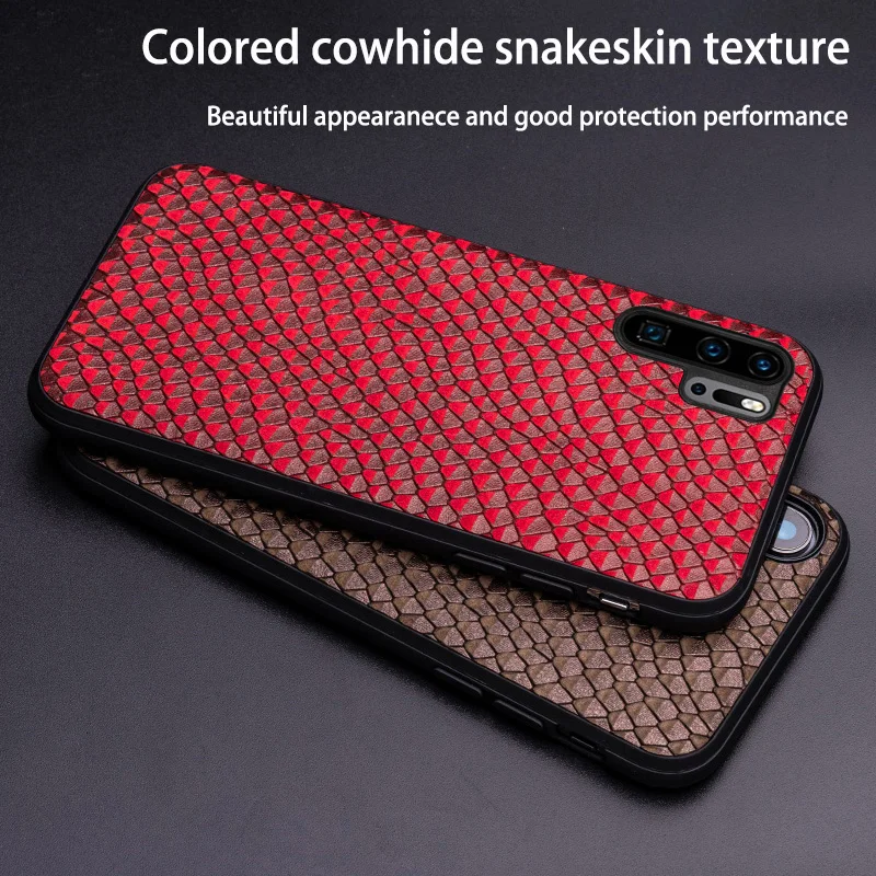 Cowhide Phone Case For Huawei P20 P30 lite Mate 10 20 Pro Y9 P smart 2019 Snake Texture Cover Honor 8X 9 case | Мобильные телефоны