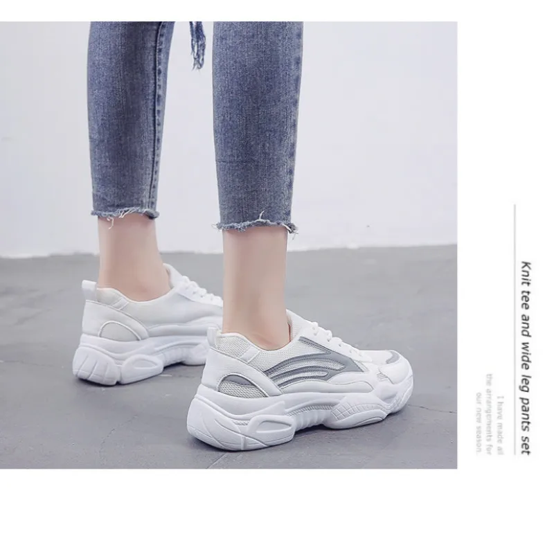 

Sneakers Casual Shoes Spring Women Thick Bottom Breathable Mesh Stitching Female Flats Lace Up Female zapatos mujer Y19-01