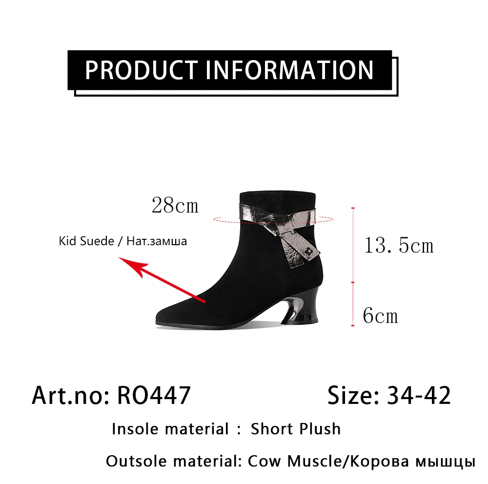 

RJN Women's Elegant Ankle Boots Butterfly-knot Suede Pointed Toe Strange Heel Fashion Winter 2020 New Women's Shoes RO447