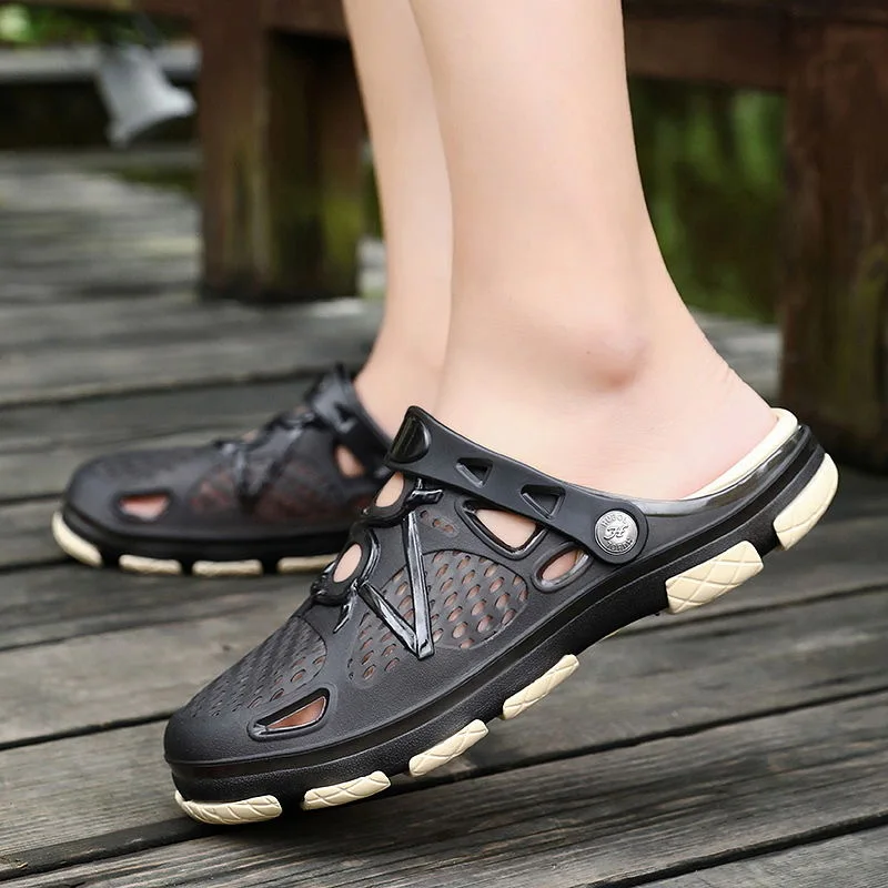 

WEH slippers Men Shoes Summer Fashion Outdoor slides Fashion Beach Sandals Jelly Breathable Flip Flops Hollow Casual Footwear