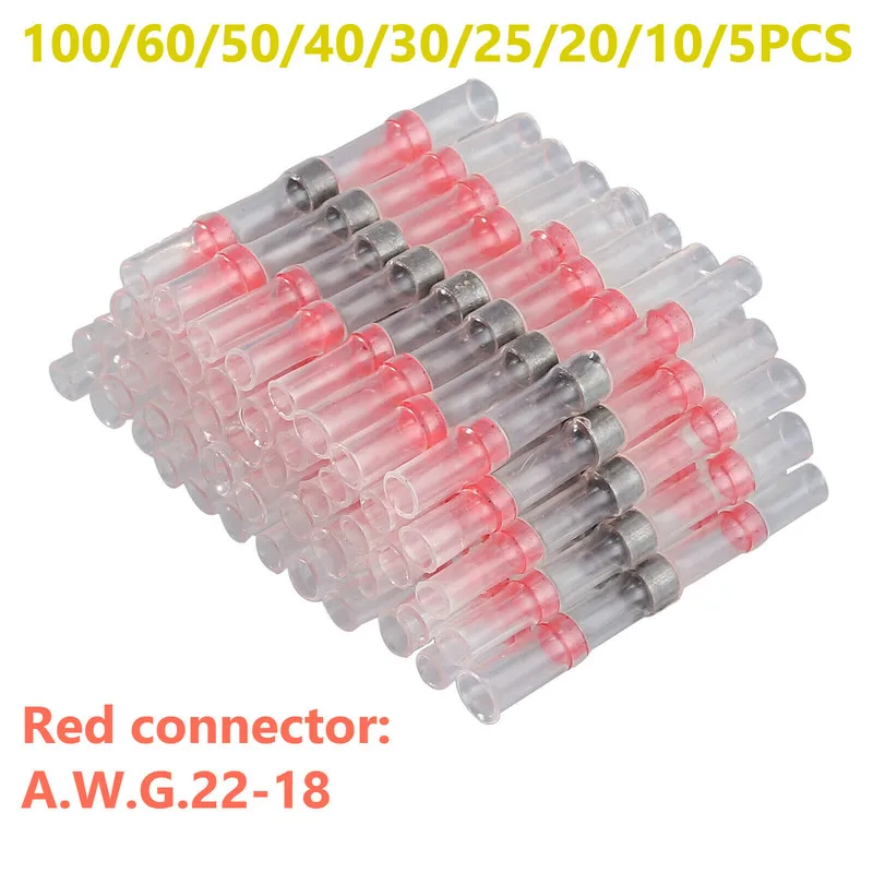 100/60/50/40/30/25/20/10/5x AWG 22 18 Изолированная муфта для пайки термоусадочная проволока