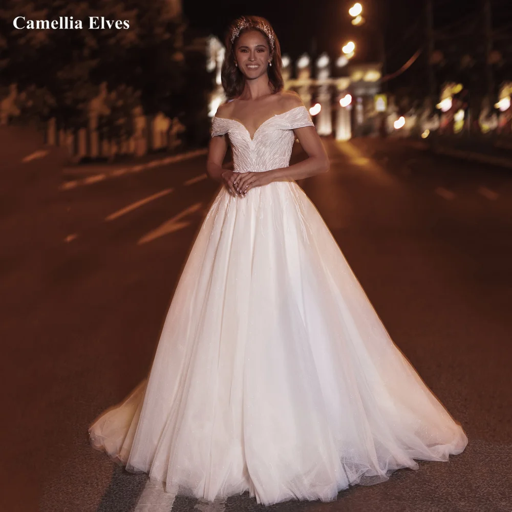 

Luxury Pearls Wedding Dress A Line Illusion O Neckline Bride Gown Lace Appliques Bridal Dress Custom Made Vestidos De Novia