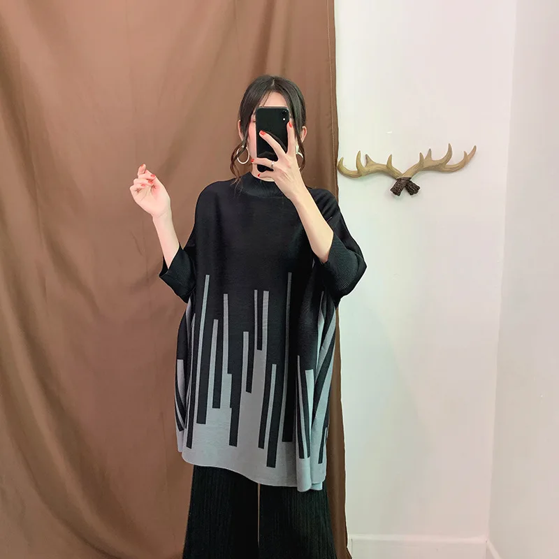 Женский свободный пуловер LANMREM плиссированный с воротником лодочкой и рукавом летучая мышь большого