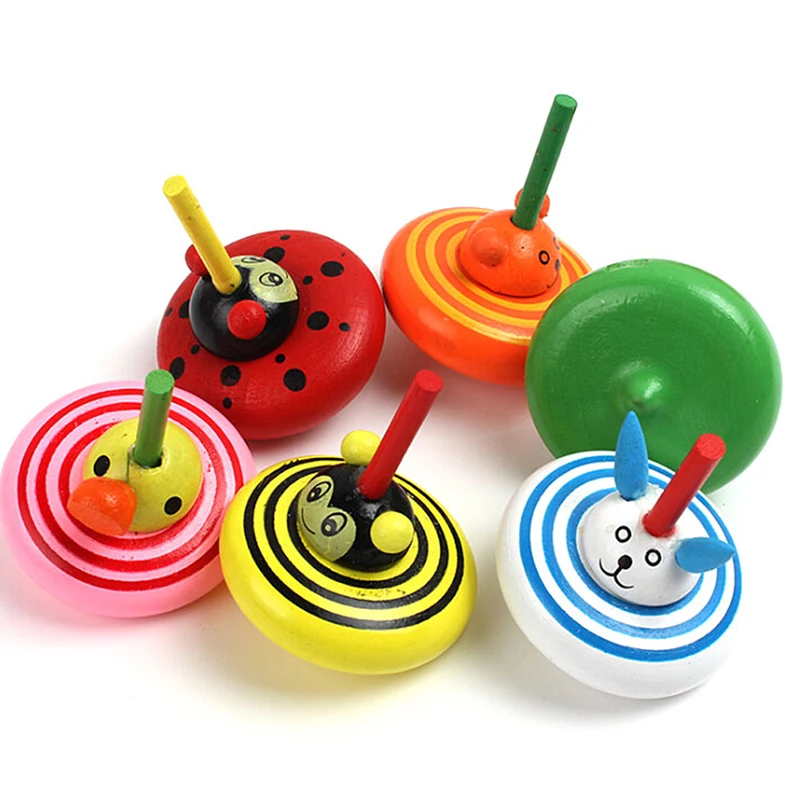 

Cartoon Wooden Toy Funny Gyro Colorful Toy Spinning Top Cards Classic Interesting Toy For Children Gift adult relief stress