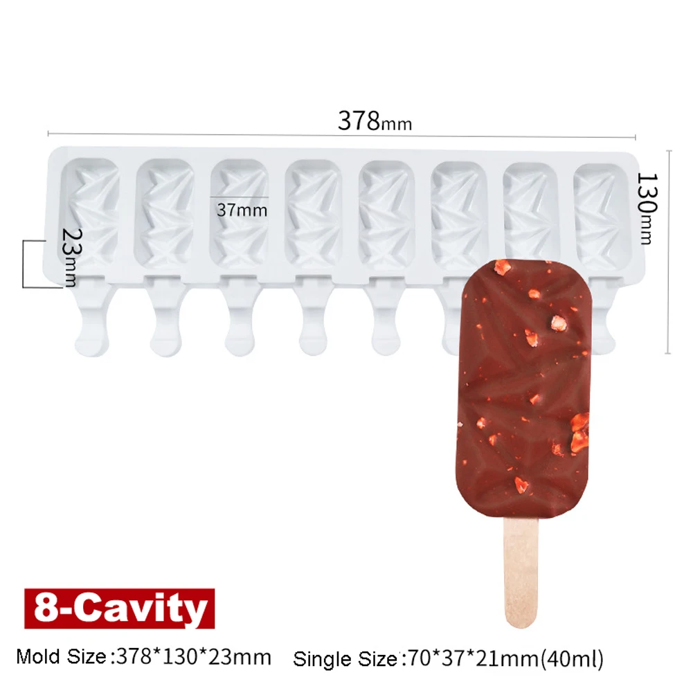 

1PC 8-Cavity Diamond Ice Pop Mold Ice Pop Makers Silicone Easy Home-made Popsicles Mould Tray + 50PC Wooden Stick