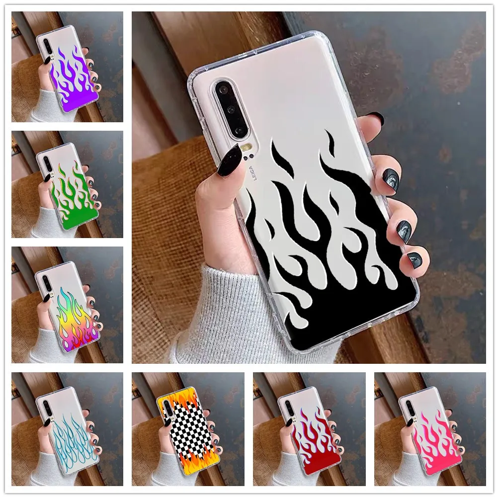 Модный мягкий чехол из ТПУ с черным и красным пламенем в клетку для телефона Huawei P8