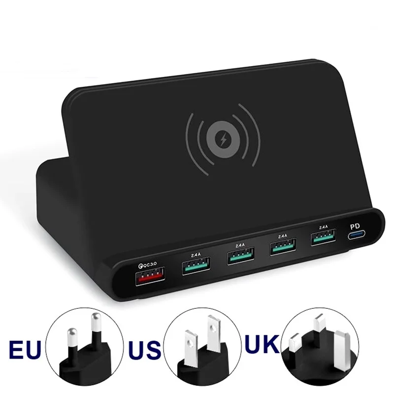 Black Tongdaytech 60 Вт Qi Беспроводное зарядное устройство для Iphone X 3 в 1 мульти USB быстрая зарядка 3,0 быстрое зарядное устройство для samsung Cargador Inalambrico - Тип штекера: Black