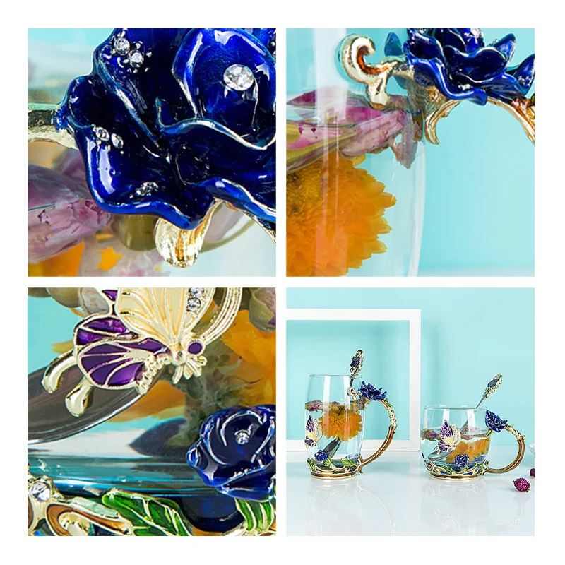 Эмалированная чашка с синей розой для воды в скандинавском стиле чайная Luo Shihua