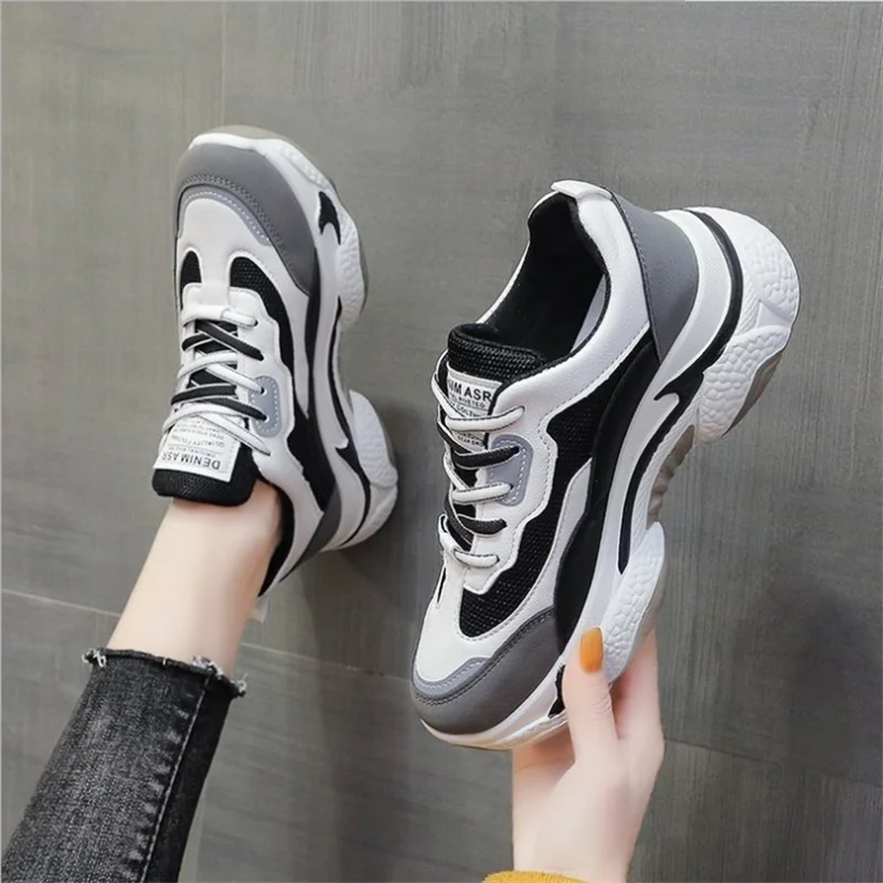 

Кроссовки женские на платформе, Вулканизированная массивная подошва, повседневная обувь для тенниса, дизайнерская обувь, увеличивающая ро...