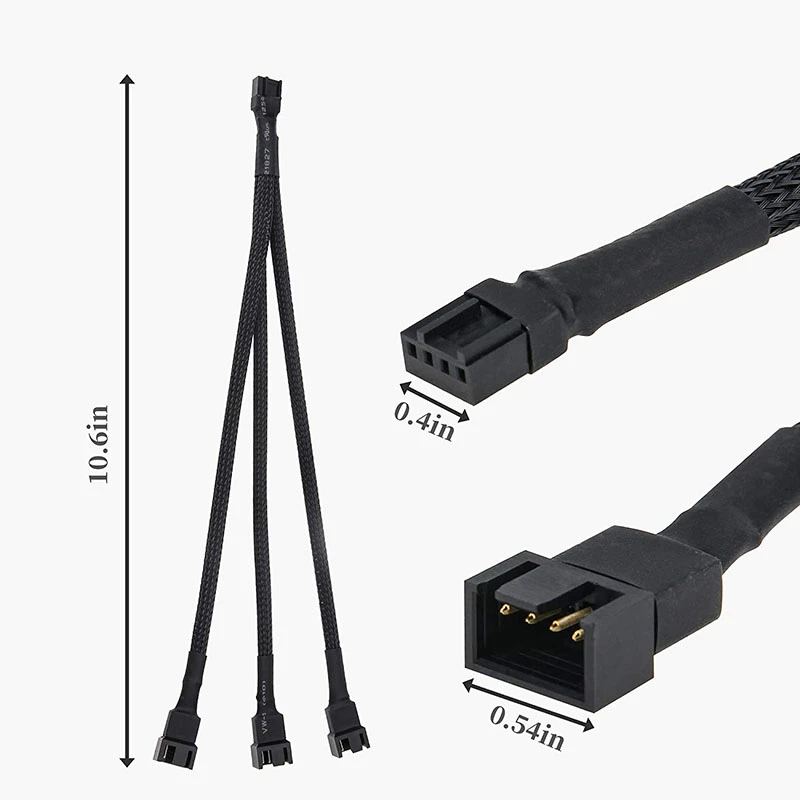 

3Pcs PWM Fan Splitter Cable 3Way 4Pin Sleeved Extension Power Cable 1 to 3 Converter for PC Motherboard,Computer CPU Fan