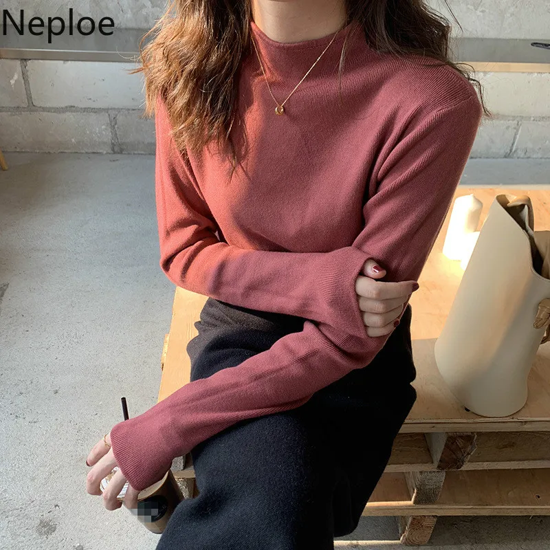 Neploe/базовый вязаный свитер с высокой горловиной однотонный обтягивающий пуловер