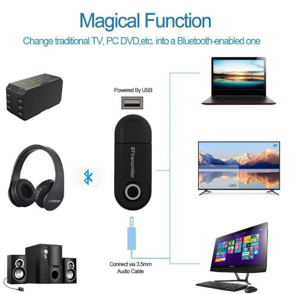 Hi-fi стерео аудио Музыка 3,5 мм AUX Jack адаптер беспроводной Bluetooth передатчик для ТВ PC проектор MP3/MP4 гарнитура динамик CD