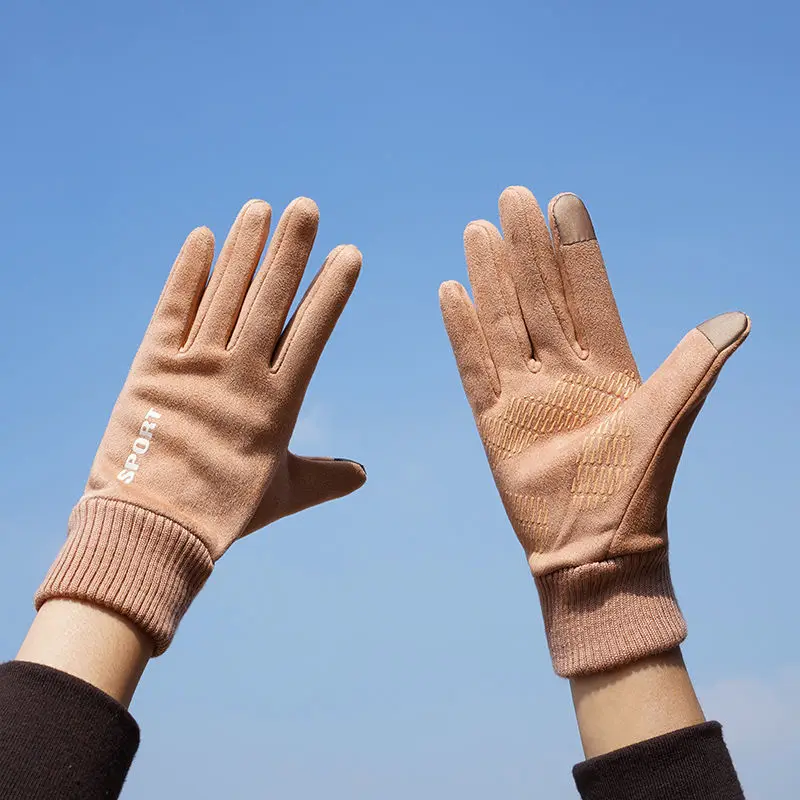 

Suede Gloves Men's Winter Plus Velvet To Keep Warm Outdoor Riding Windproof and Cold-proof Motorcycle Bicycle Equipment Women