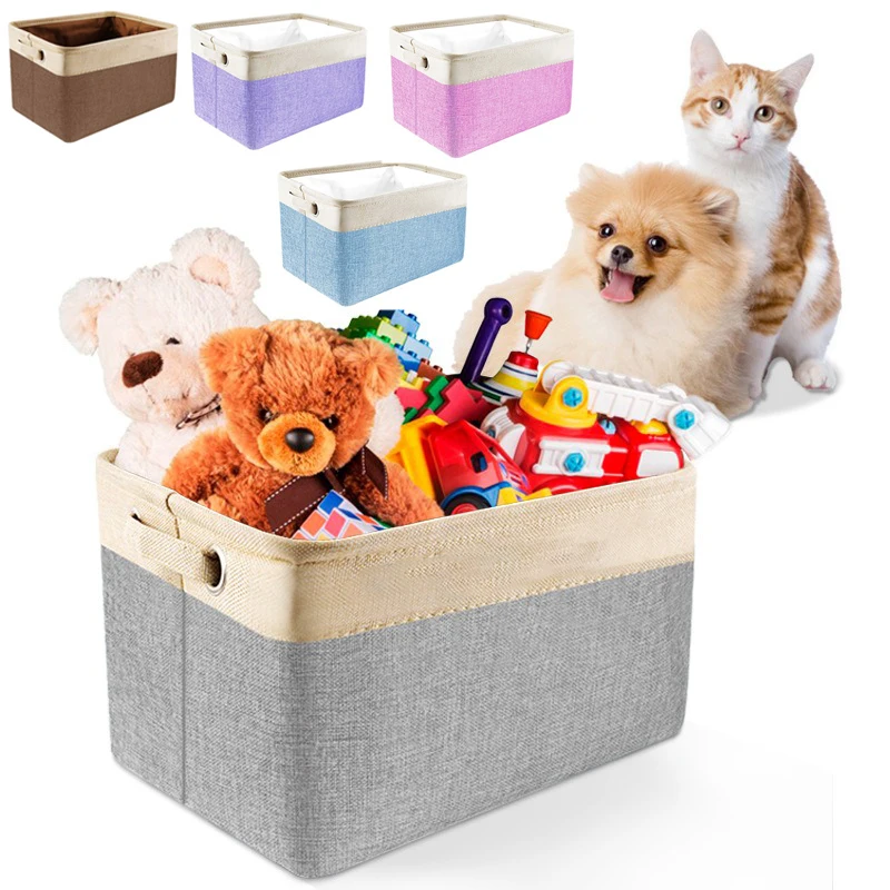 

Корзина для хранения игрушек и собак, складная Холщовая Сумка для домашних животных, льняная коробка для хранения игрушек, корзина, аксессу...