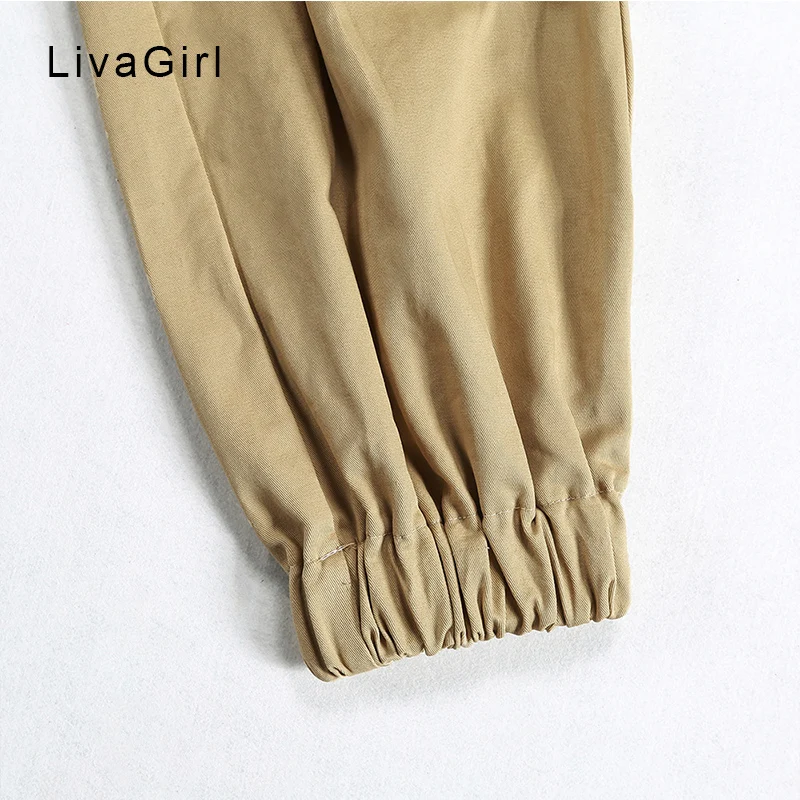 Solid Streetwear Beam foot cargo pants Joggers High Waist Loose Female Trousers | Женская одежда