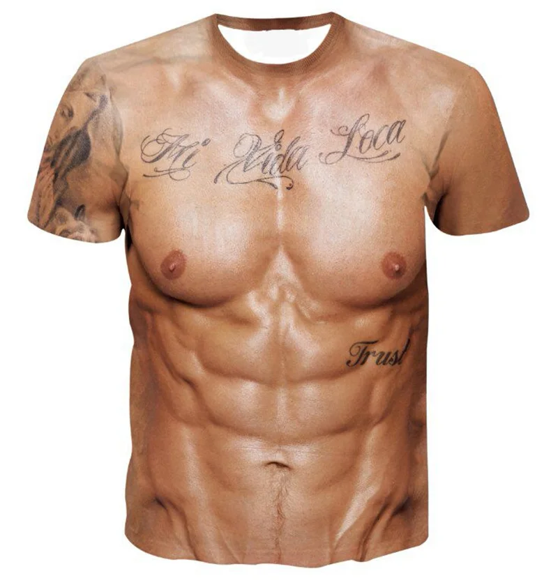 Camiseta de manga corta con músculos en 3D para hombre, Camisa cómoda de entrenamiento Abdominal, a la moda ropa deportiva, novedad de verano, 2021