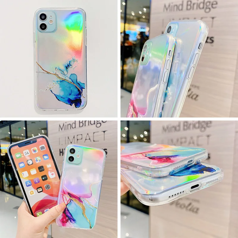 

Watercolor Painting Marble Phone Case For iPhone 12 11 Pro XR X XS Max 6 6S 7 8 Plus 11Pro SE Bumper Shockproof Clear Back Cover