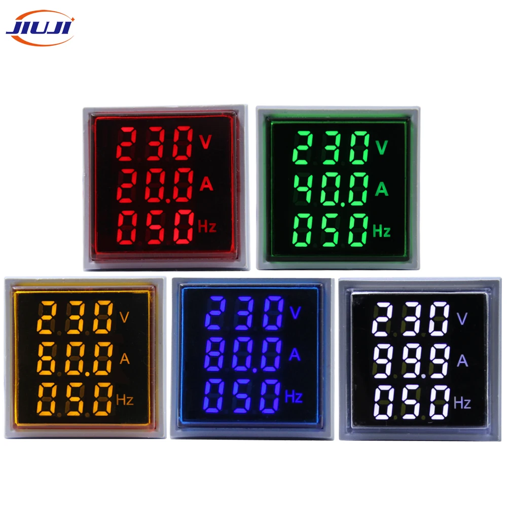 

Digital Indicator Lamp 3in1 22mm Voltmeter Ammeter Current Frequency Meter Voltage Amp Signal with CT AC60-500V 0-100A 20-75Hz