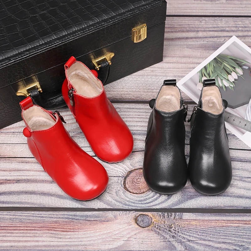 

Зимние/зимние ботинки Dolakids из натуральной кожи Корейская версия детская обувь принцессы для маленьких девочек Ботильоны Новый стиль