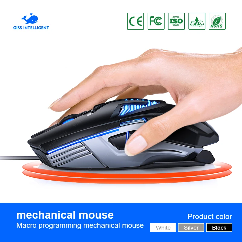 Мышь игровая Проводная эргономичная Бесшумная со светодиодной подсветкой 4000DPI 7