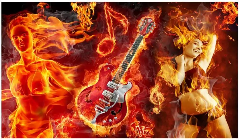 WDBH 3d room wallpaper custom photo Flame note guitar beauty skull Whole house wall 3d wall murals wallpaper for walls 3 d images - 6