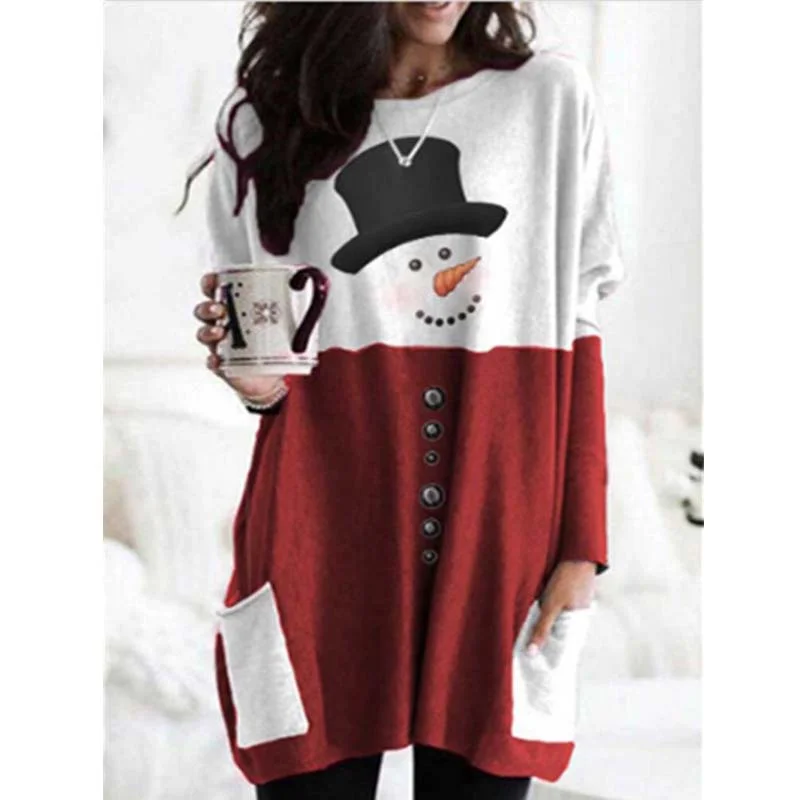 

Women Blouse Christmas Ladies Vintage Tops Women Office Loose Women's Shirts Party Slim Womens Top White Basic Print Tops Female