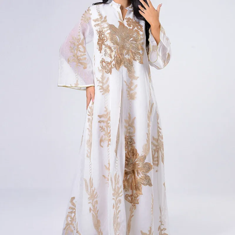 Ткань с вышивкой и стразами Абаи платье для Для женщин Кафтан Турецкий Арабский
