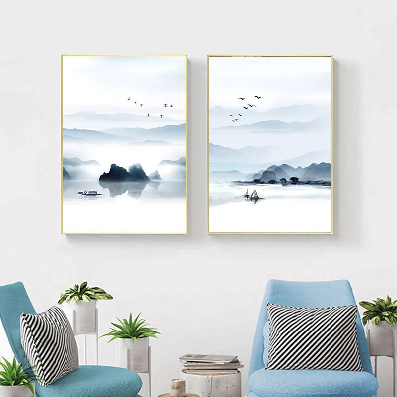 

Abstract Wall Art Landscape Painting Boats and Birds Nordic Canvas Posters Prints Canvas Living Room Bedroom Corridor Decoration