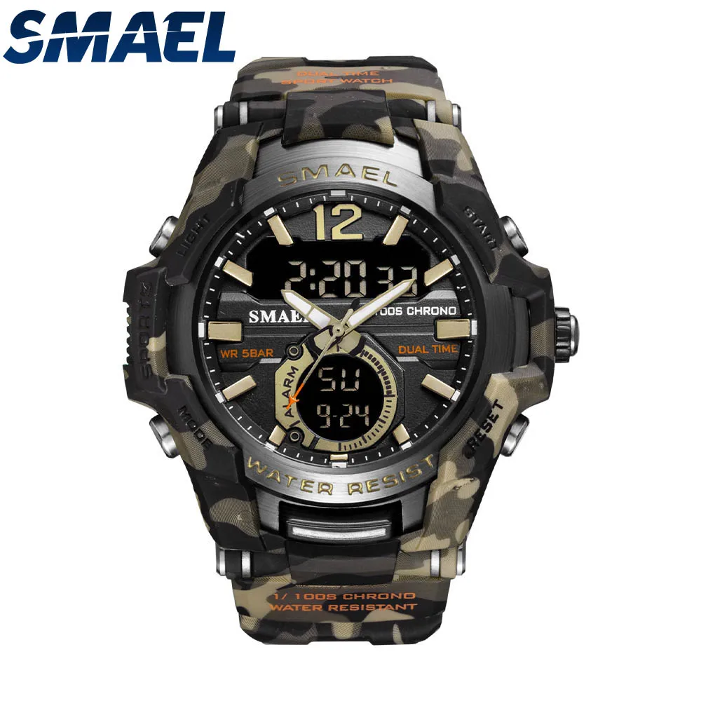 

Часы SMAEL мужские наручные кварцевые, спортивные цифровые армейские в стиле милитари, с большим циферблатом, водонепроницаемость 50 м