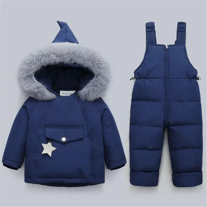 

2pcs Set Baby Girl Winter Down Jacket and Jumpsuit for Children Thicken Warm Fur Collar Jacket For Girls Infant Snowsuit