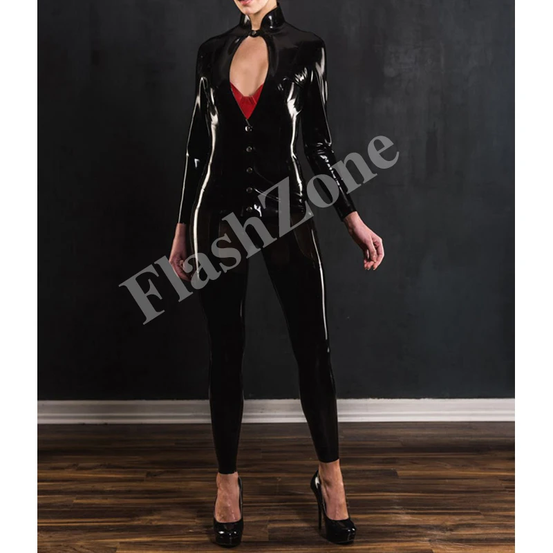 Бесплатная Доставка! Женские сексуальные латексные топы с пуговицами и длинными