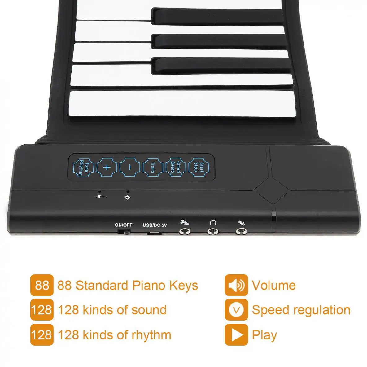 

88 Keys USB MIDI Output Roll Up Piano Rechargeable Electronic Portable Silicone Flexible Keyboards Organ with Sustain Pedal