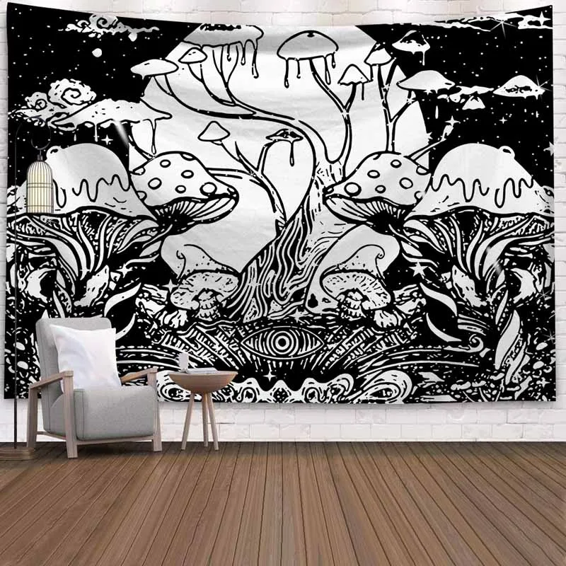 Black And White Mountain Forest Tapestry Wall Hanging Backdrop Decor Trippy Mandala Psychedelic | Дом и сад