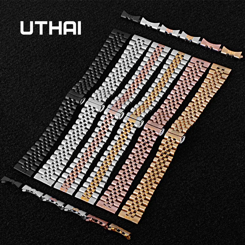 UTHAI S12 металлические Ремешки для наручных часов браслет 14-24 мм ремешок для часов модный серебристый твердый роскошный ремешок из нержавеющей стали 22 мм ремешок для часов