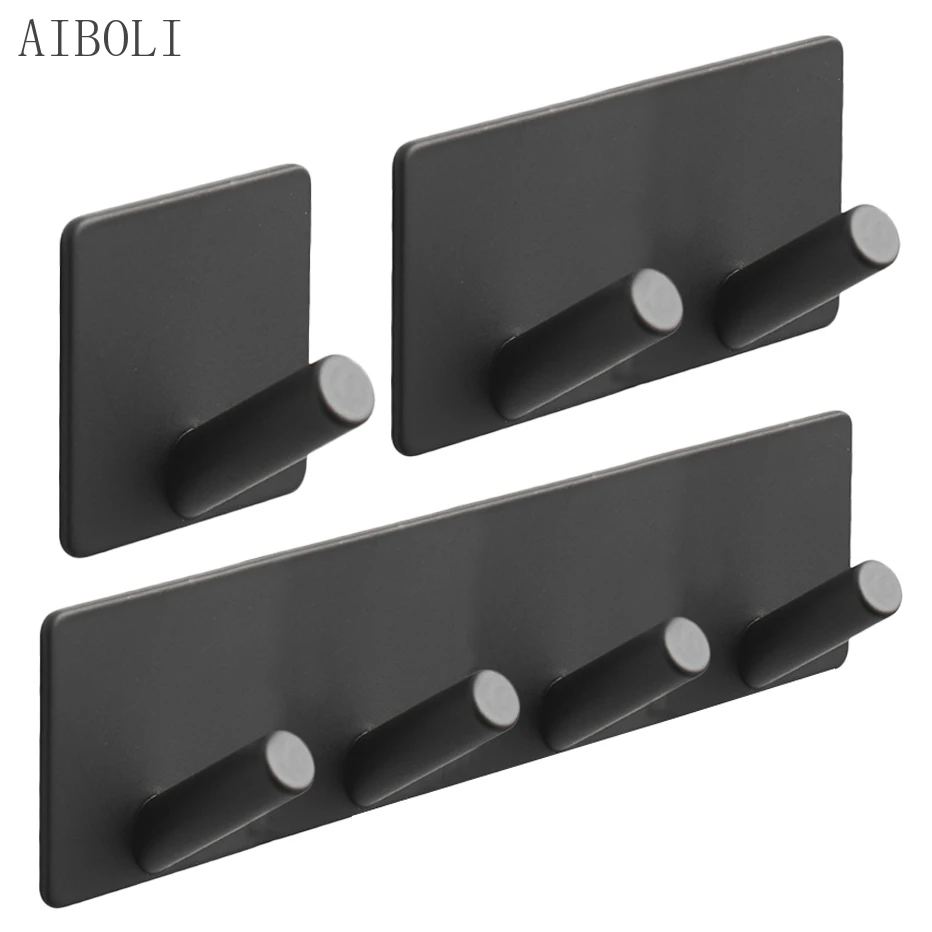 

Black Adhesive Wall Hooks Heavy Duty Drill-free Wall Hangers for Clothes Keys Kitchen Bathroom Tools Holder